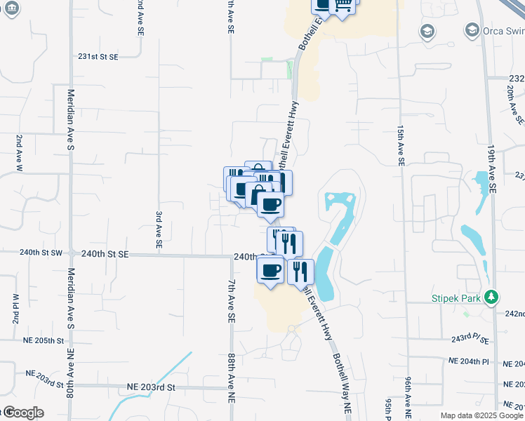 map of restaurants, bars, coffee shops, grocery stores, and more near 817 238th Street Southeast in Bothell