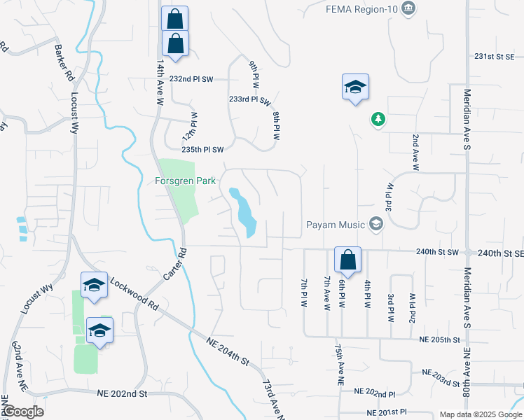 map of restaurants, bars, coffee shops, grocery stores, and more near 23803 Lake Drive East in Bothell