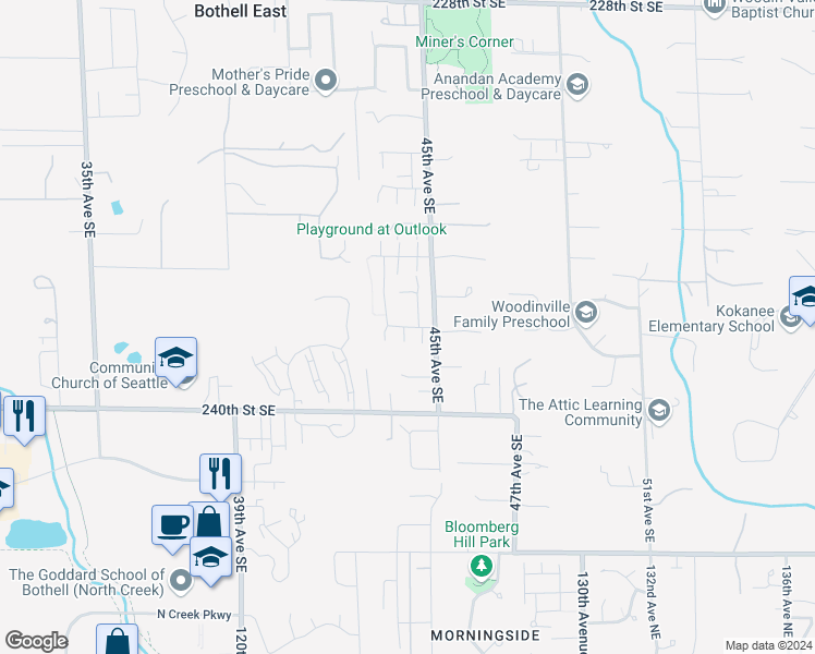 map of restaurants, bars, coffee shops, grocery stores, and more near 4406 237th Place Southeast in Bothell