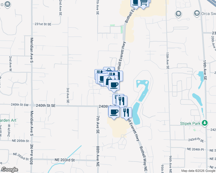 map of restaurants, bars, coffee shops, grocery stores, and more near 817 238th Street Southeast in Bothell