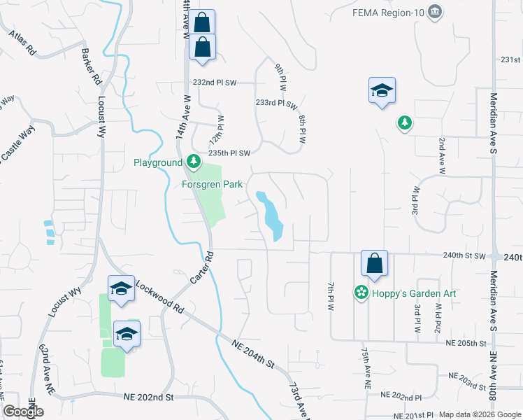 map of restaurants, bars, coffee shops, grocery stores, and more near 23809 Lake Drive West in Bothell