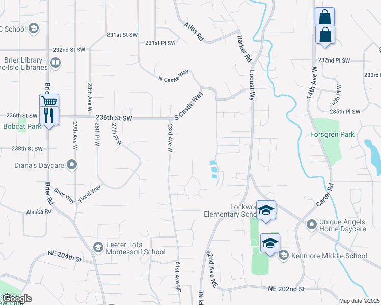 map of restaurants, bars, coffee shops, grocery stores, and more near 23806 22nd Avenue West in Bothell