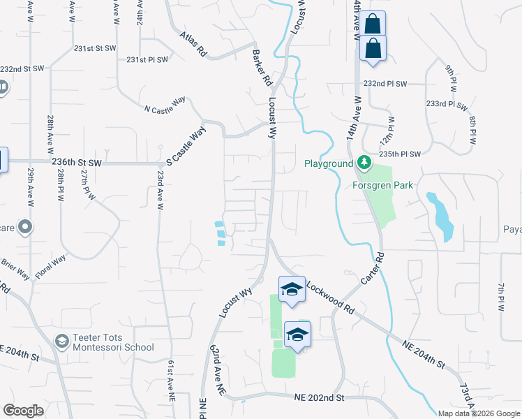 map of restaurants, bars, coffee shops, grocery stores, and more near 23720 Locust Way in Bothell