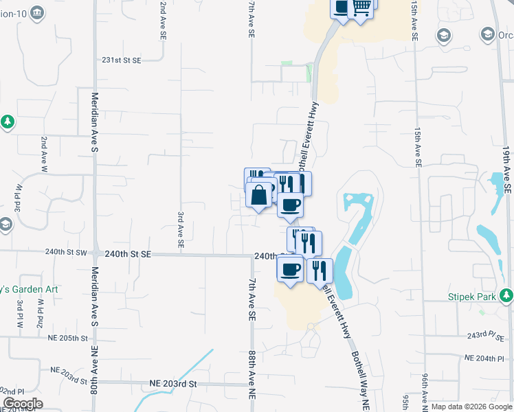map of restaurants, bars, coffee shops, grocery stores, and more near 617 237th Place Southeast in Bothell