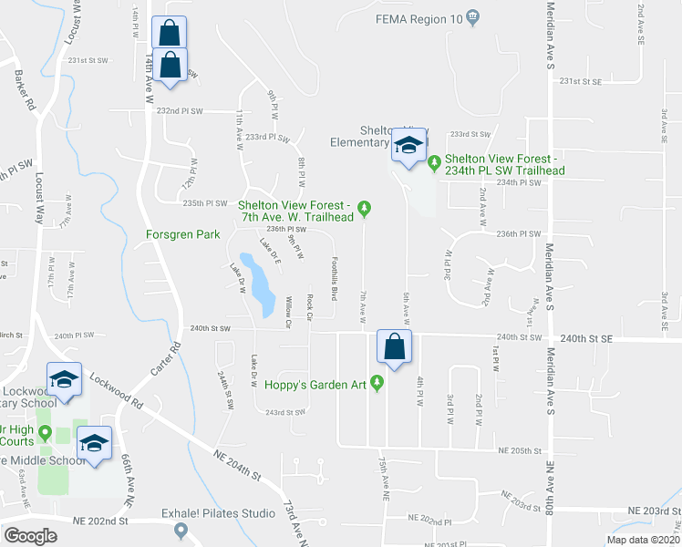 map of restaurants, bars, coffee shops, grocery stores, and more near 23801 7th Place West in Bothell