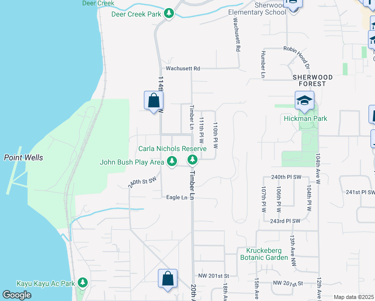 map of restaurants, bars, coffee shops, grocery stores, and more near 23832 Timber Lane in Woodway