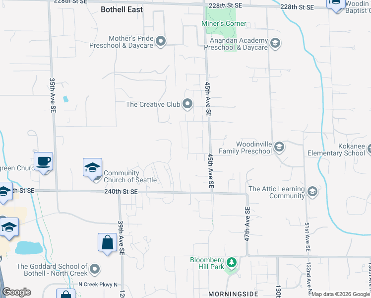 map of restaurants, bars, coffee shops, grocery stores, and more near 23706 43rd Drive Southeast in Bothell