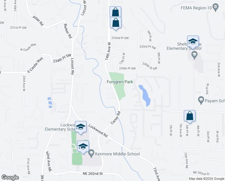 map of restaurants, bars, coffee shops, grocery stores, and more near 1320 237th Place Southwest in Bothell