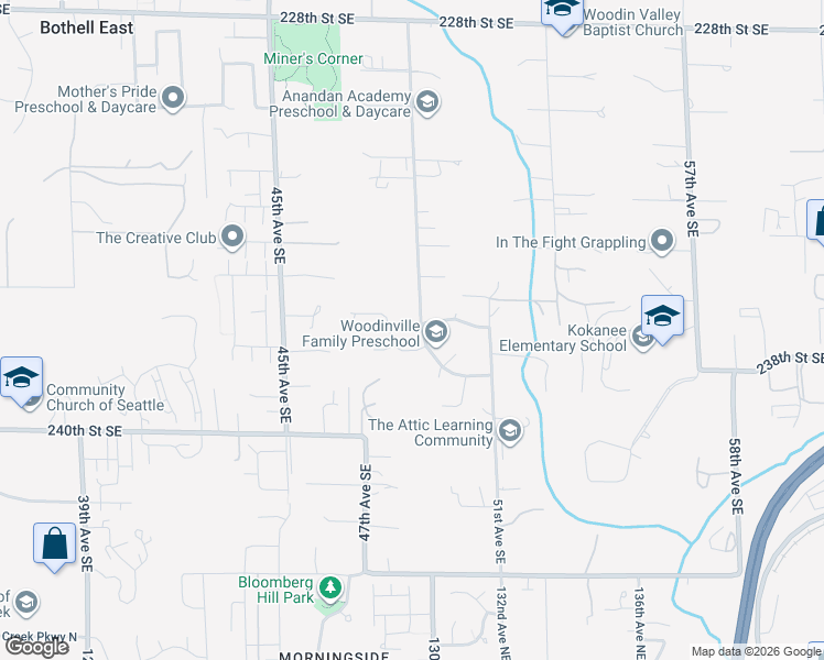 map of restaurants, bars, coffee shops, grocery stores, and more near 23632 49th Avenue Southeast in Bothell
