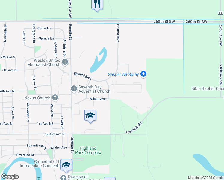 map of restaurants, bars, coffee shops, grocery stores, and more near 105 Willow Street in Crookston