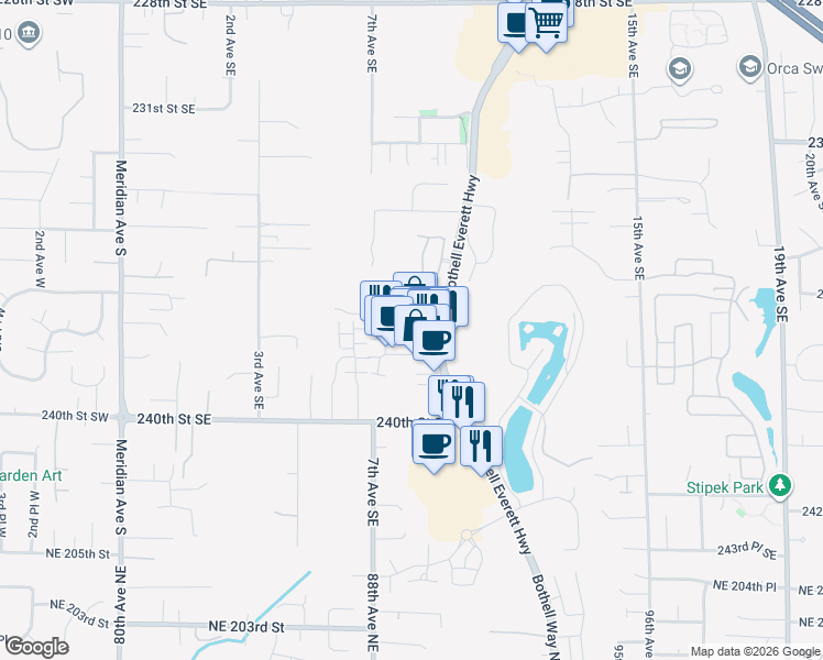 map of restaurants, bars, coffee shops, grocery stores, and more near 817 238th Street Southeast in Bothell