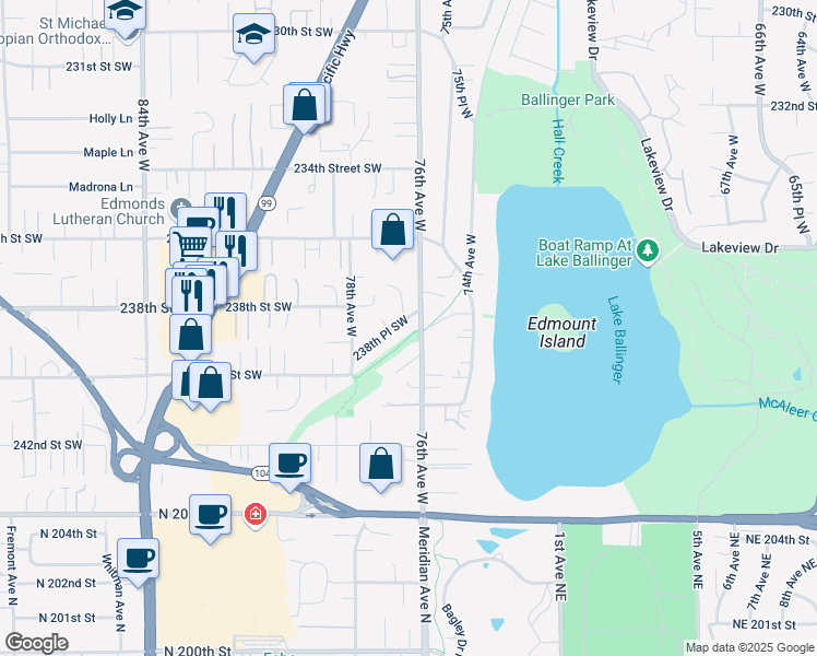 map of restaurants, bars, coffee shops, grocery stores, and more near in Edmonds