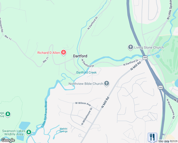 map of restaurants, bars, coffee shops, grocery stores, and more near 13827 North Minihdoka Trail in Spokane