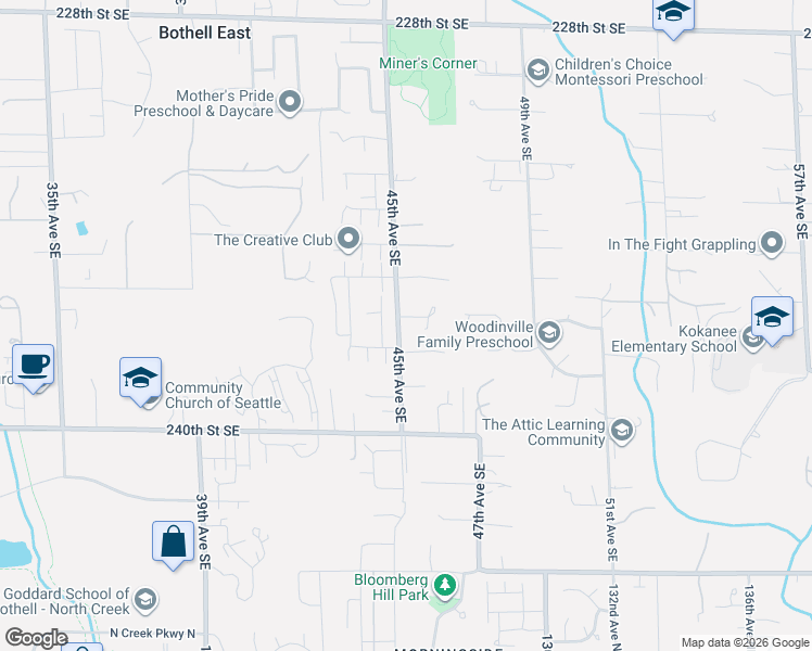 map of restaurants, bars, coffee shops, grocery stores, and more near 23715 45th Avenue Southeast in Bothell