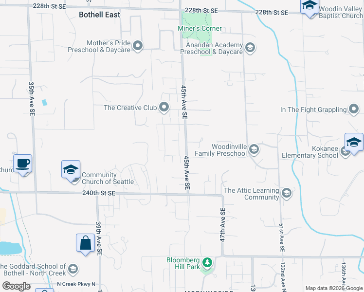 map of restaurants, bars, coffee shops, grocery stores, and more near 23706 44th Drive Southeast in Bothell