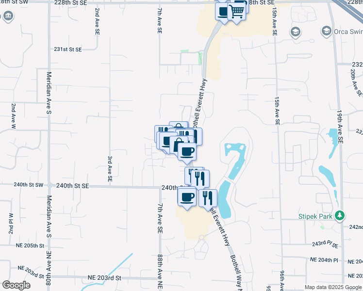 map of restaurants, bars, coffee shops, grocery stores, and more near 817 238th Street Southeast in Bothell