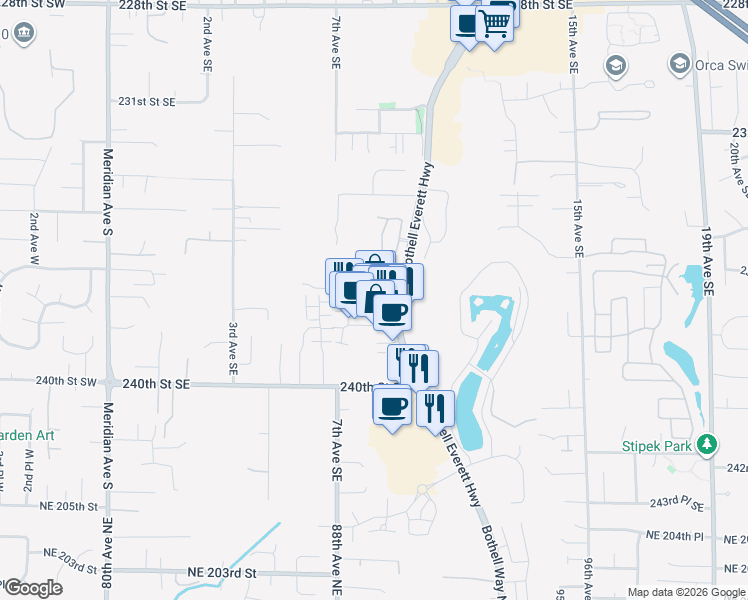 map of restaurants, bars, coffee shops, grocery stores, and more near 817 238th Street Southeast in Bothell