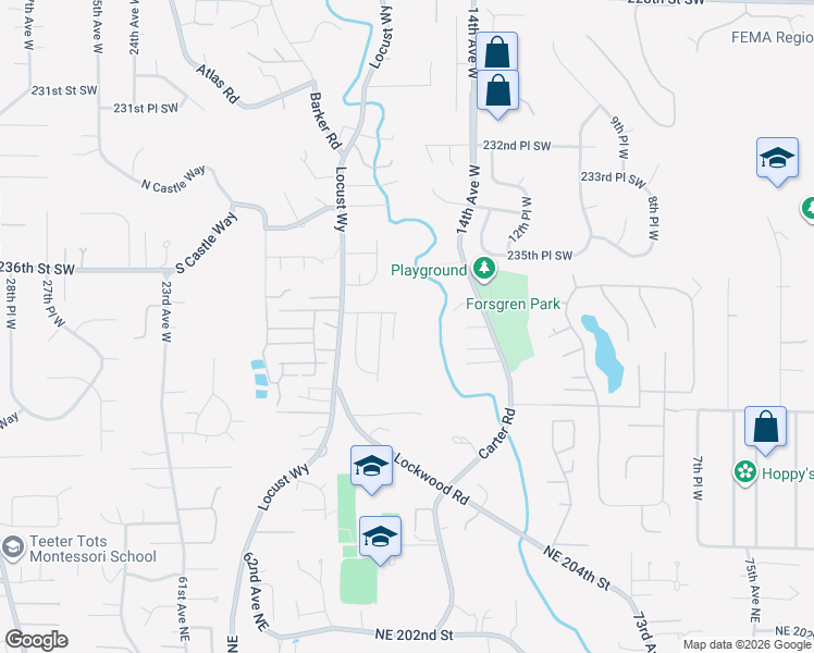 map of restaurants, bars, coffee shops, grocery stores, and more near 1614 237th Place Southwest in Bothell