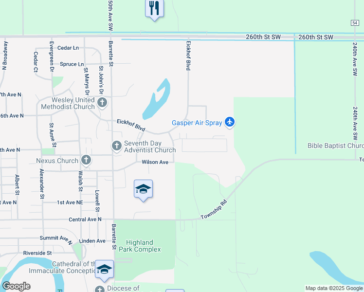 map of restaurants, bars, coffee shops, grocery stores, and more near 105 Willow Street in Crookston