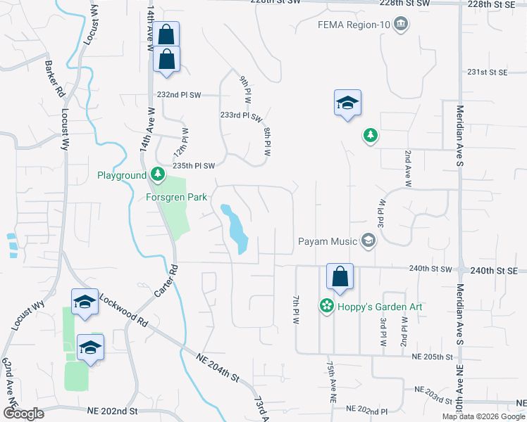 map of restaurants, bars, coffee shops, grocery stores, and more near 23803 Lake Drive East in Bothell