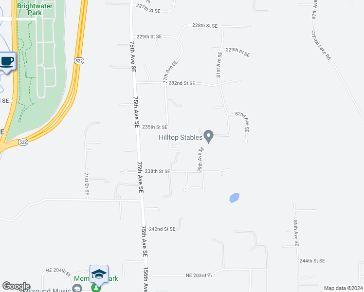 map of restaurants, bars, coffee shops, grocery stores, and more near 23603 77th Avenue Southeast in Woodinville