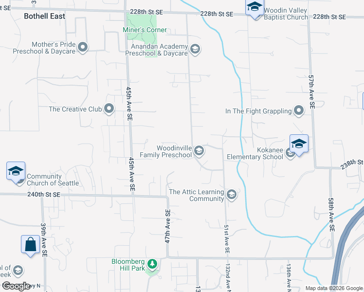 map of restaurants, bars, coffee shops, grocery stores, and more near 23632 49th Avenue Southeast in Bothell