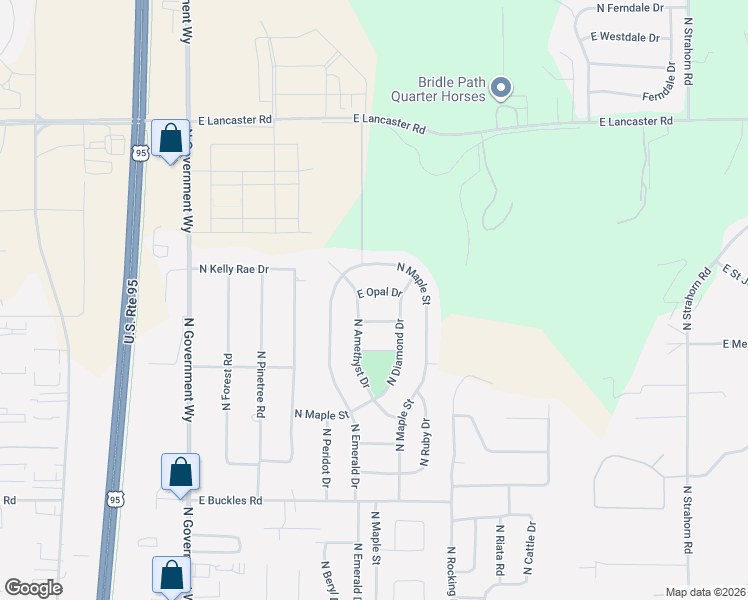 map of restaurants, bars, coffee shops, grocery stores, and more near 599 Topaz Drive in Hayden