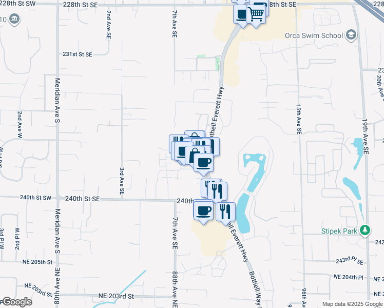 map of restaurants, bars, coffee shops, grocery stores, and more near 817 238th Street Southeast in Bothell