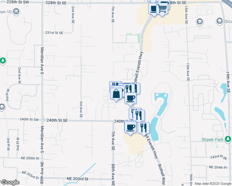 map of restaurants, bars, coffee shops, grocery stores, and more near 617 237th Place Southeast in Bothell