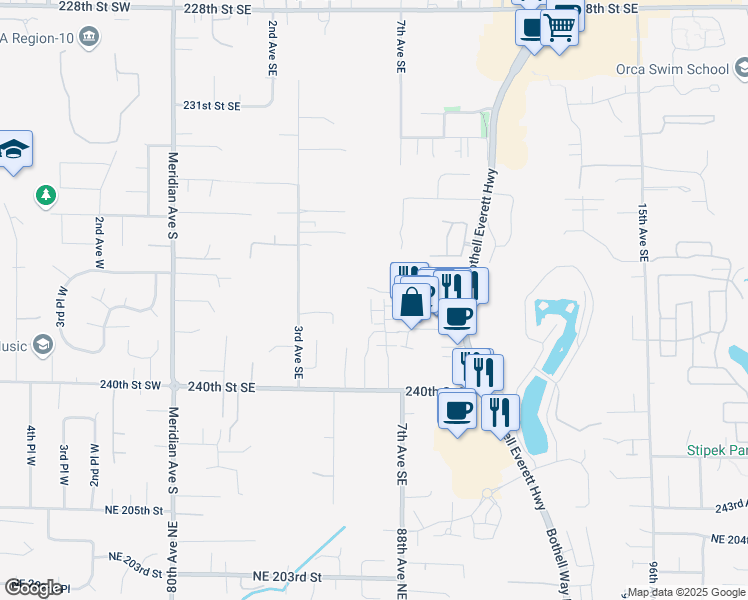 map of restaurants, bars, coffee shops, grocery stores, and more near 509 237th Place Southeast in Bothell