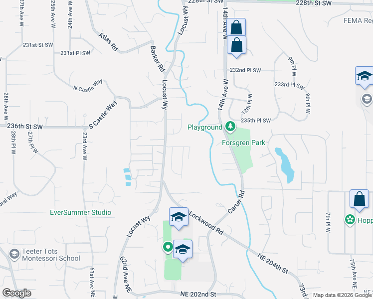 map of restaurants, bars, coffee shops, grocery stores, and more near 1614 237th Place Southwest in Bothell