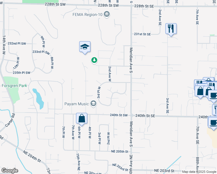 map of restaurants, bars, coffee shops, grocery stores, and more near 219 236th Place Southwest in Bothell