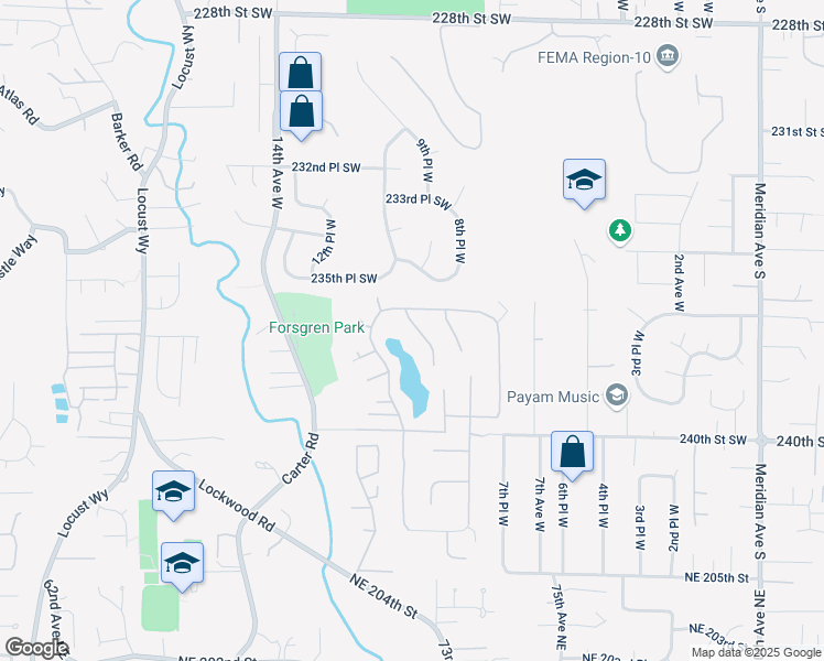 map of restaurants, bars, coffee shops, grocery stores, and more near 1015 236th Place Southwest in Bothell