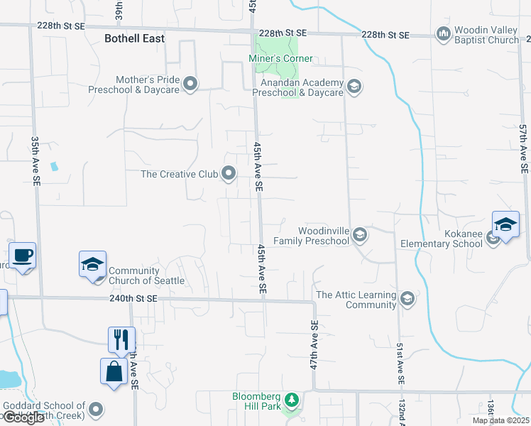 map of restaurants, bars, coffee shops, grocery stores, and more near 23605 45th Avenue Southeast in Bothell