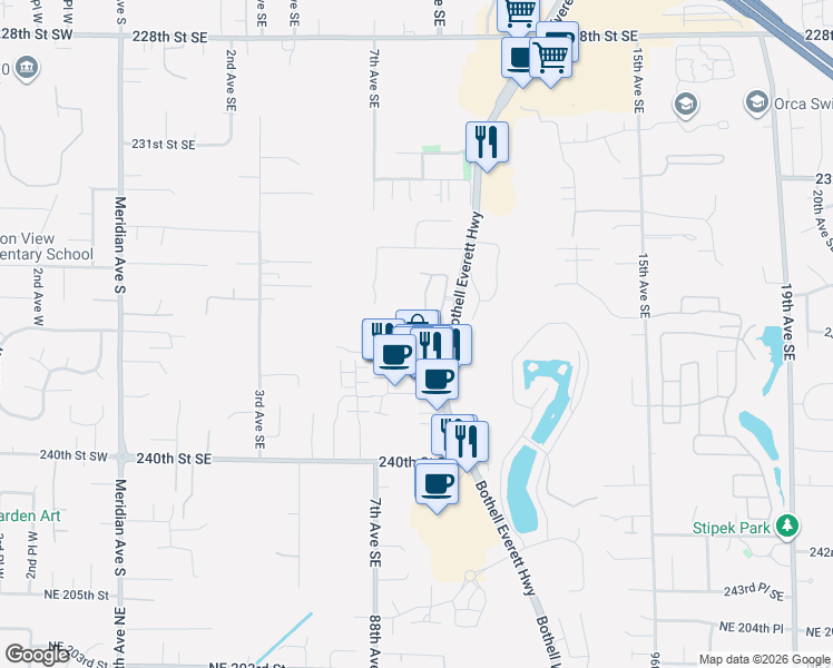 map of restaurants, bars, coffee shops, grocery stores, and more near 814 235th Place Southeast in Bothell