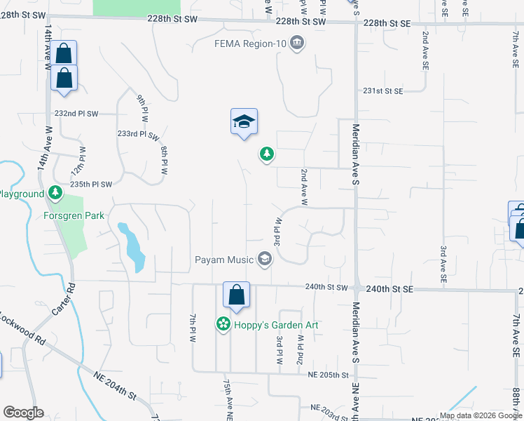 map of restaurants, bars, coffee shops, grocery stores, and more near 23605 5th Avenue West in Bothell