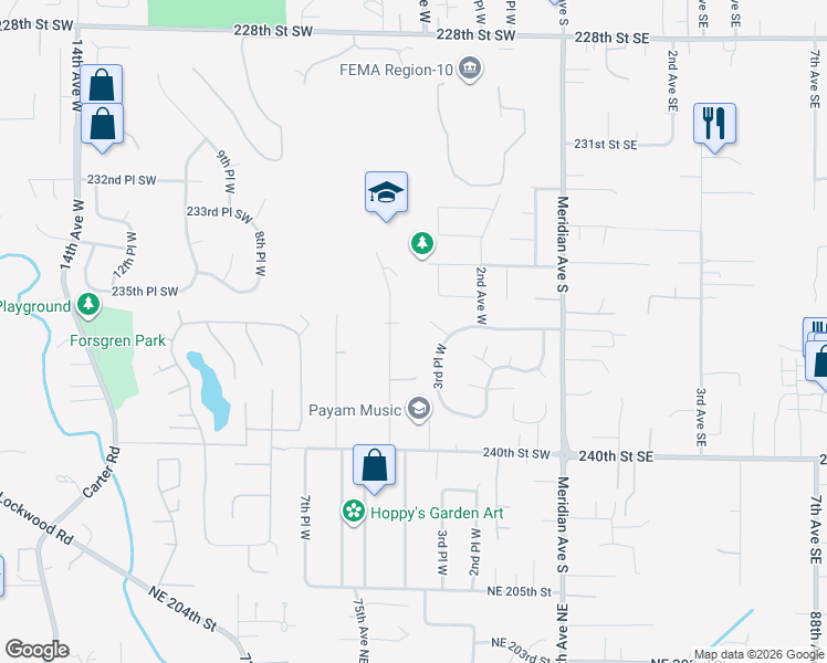 map of restaurants, bars, coffee shops, grocery stores, and more near 23605 5th Avenue West in Bothell