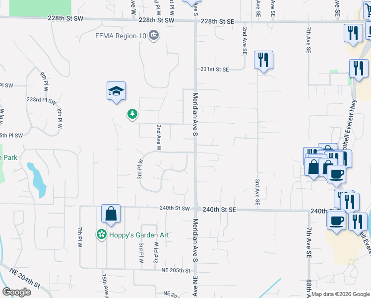 map of restaurants, bars, coffee shops, grocery stores, and more near 15 236th Place Southwest in Bothell