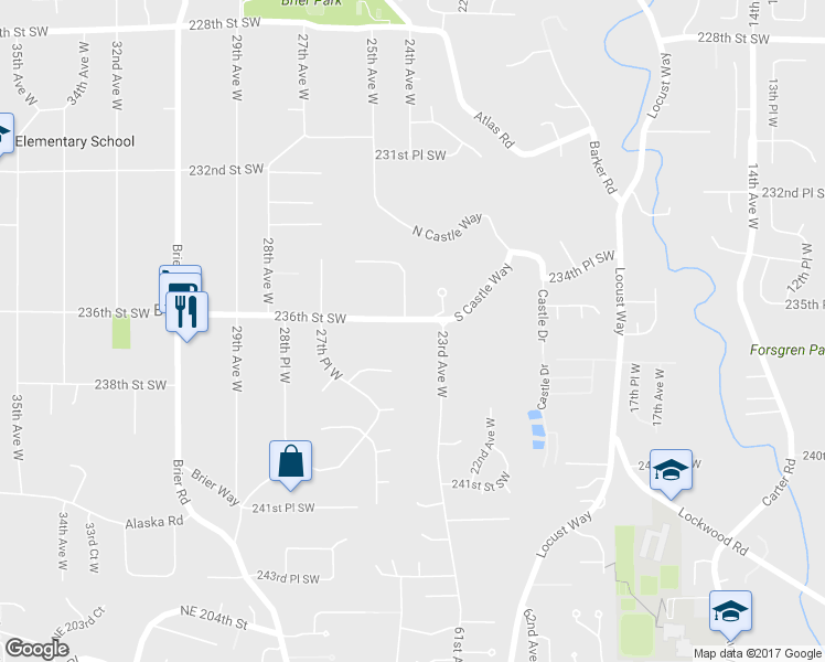 map of restaurants, bars, coffee shops, grocery stores, and more near 2330 236th Street Southwest in Lynnwood