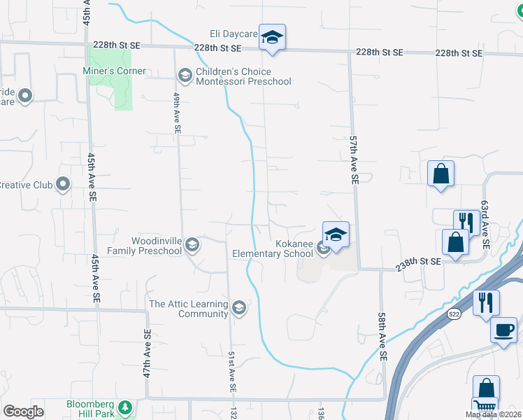 map of restaurants, bars, coffee shops, grocery stores, and more near 23508 53rd Avenue Southeast in Bothell