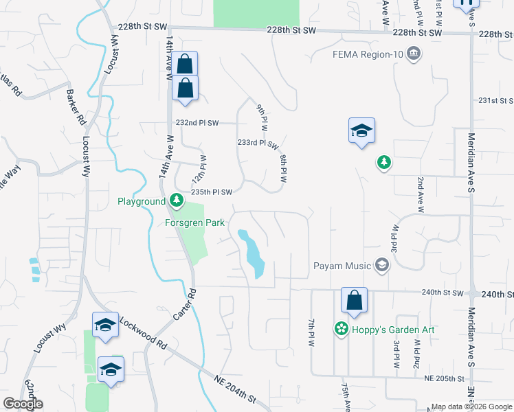 map of restaurants, bars, coffee shops, grocery stores, and more near 1015 236th Place Southwest in Bothell