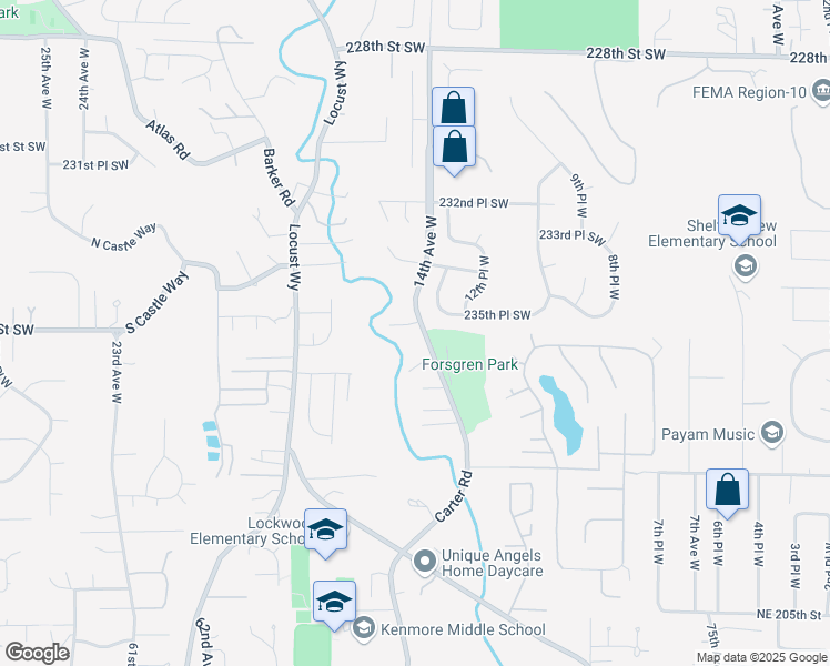 map of restaurants, bars, coffee shops, grocery stores, and more near 23610 Carter Road in Bothell