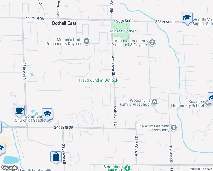 map of restaurants, bars, coffee shops, grocery stores, and more near 4414 235th Place Southeast in Bothell