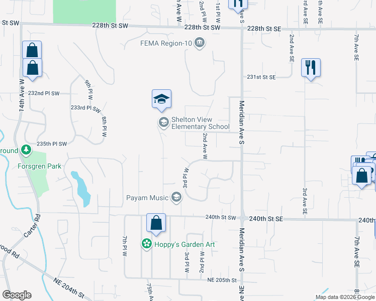 map of restaurants, bars, coffee shops, grocery stores, and more near 23606 3rd Place West in Bothell
