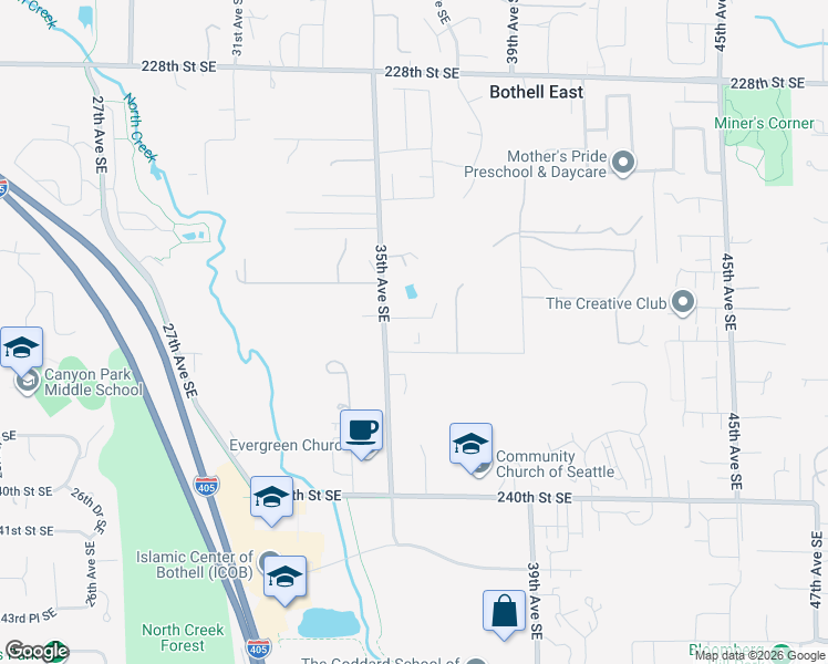 map of restaurants, bars, coffee shops, grocery stores, and more near 3511 236th Street Southeast in Bothell