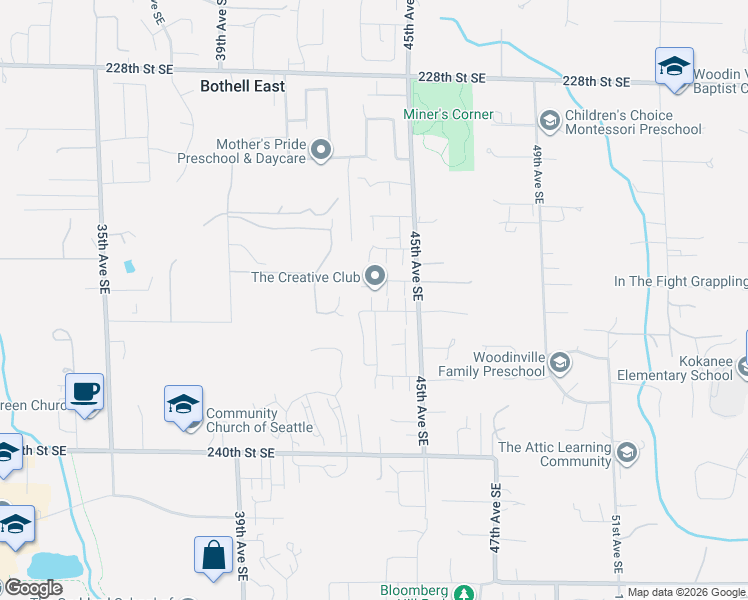 map of restaurants, bars, coffee shops, grocery stores, and more near 23518 43rd Drive Southeast in Bothell