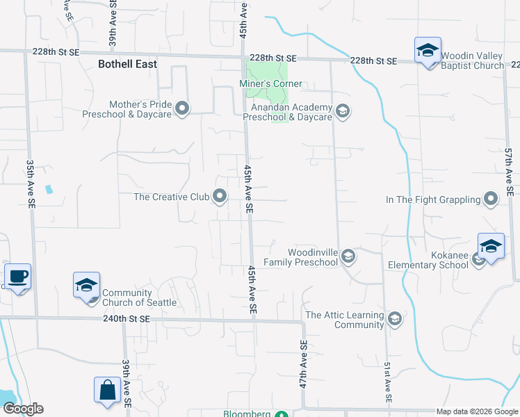 map of restaurants, bars, coffee shops, grocery stores, and more near 23605 45th Avenue Southeast in Bothell