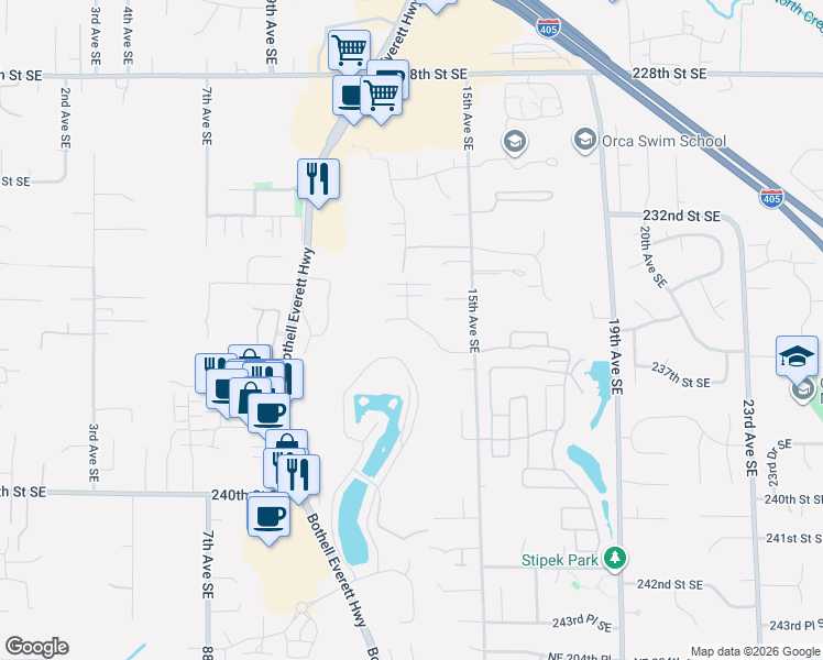 map of restaurants, bars, coffee shops, grocery stores, and more near 23510 14th Drive Southeast in Bothell