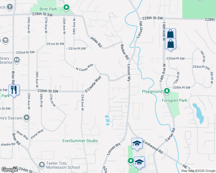 map of restaurants, bars, coffee shops, grocery stores, and more near 23432 20th Avenue West in Bothell