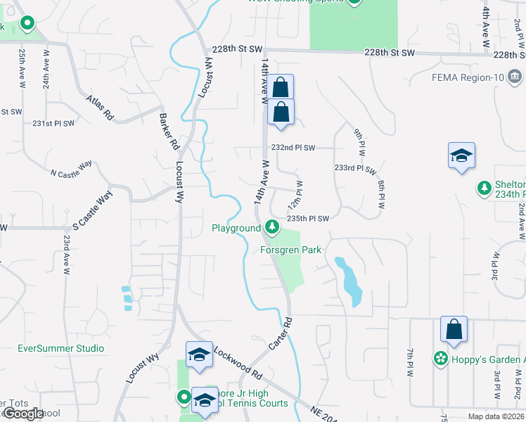 map of restaurants, bars, coffee shops, grocery stores, and more near 23510 13th Place West in Bothell